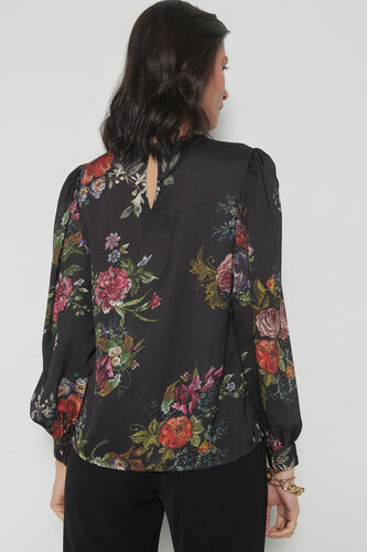 Roses All-Around Blouson Top, Black, image 4